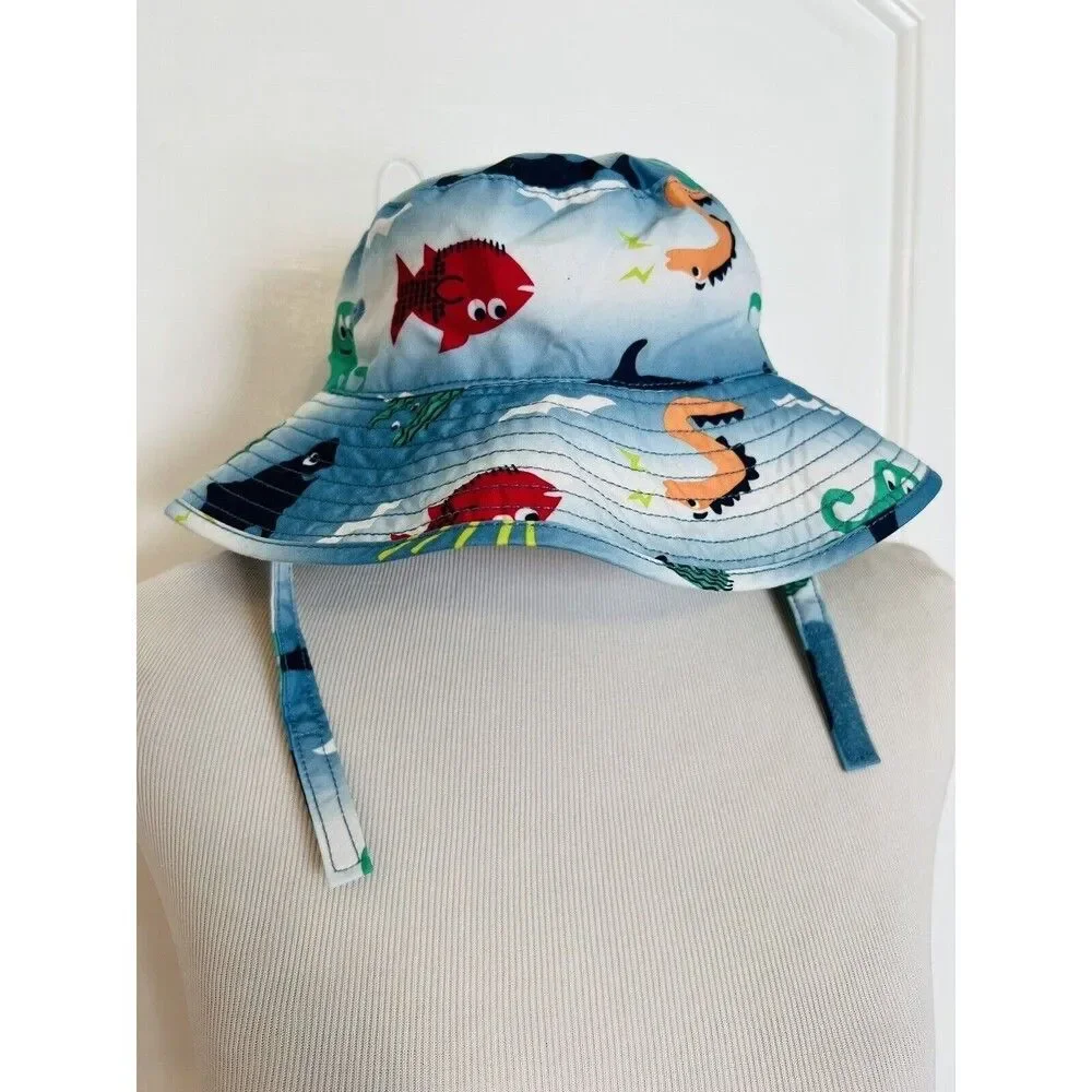 GYMBOREE Baby Toddler Boy Bucket Sun Protect Beach Hat Sealife Fish Shark 12-24m